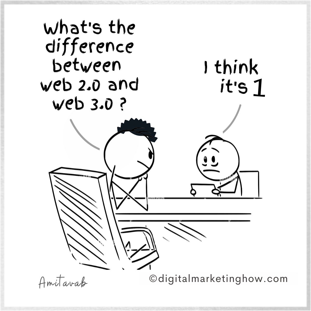 digital marketing joke cartoon on web 3 - web 2 difference